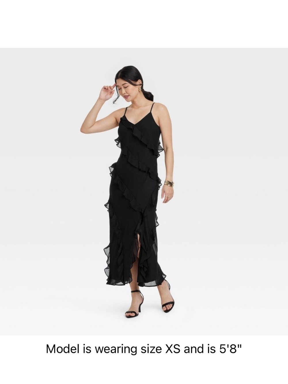 A New Day XL  Black Ruffle Slip Maxi Dress- NWT